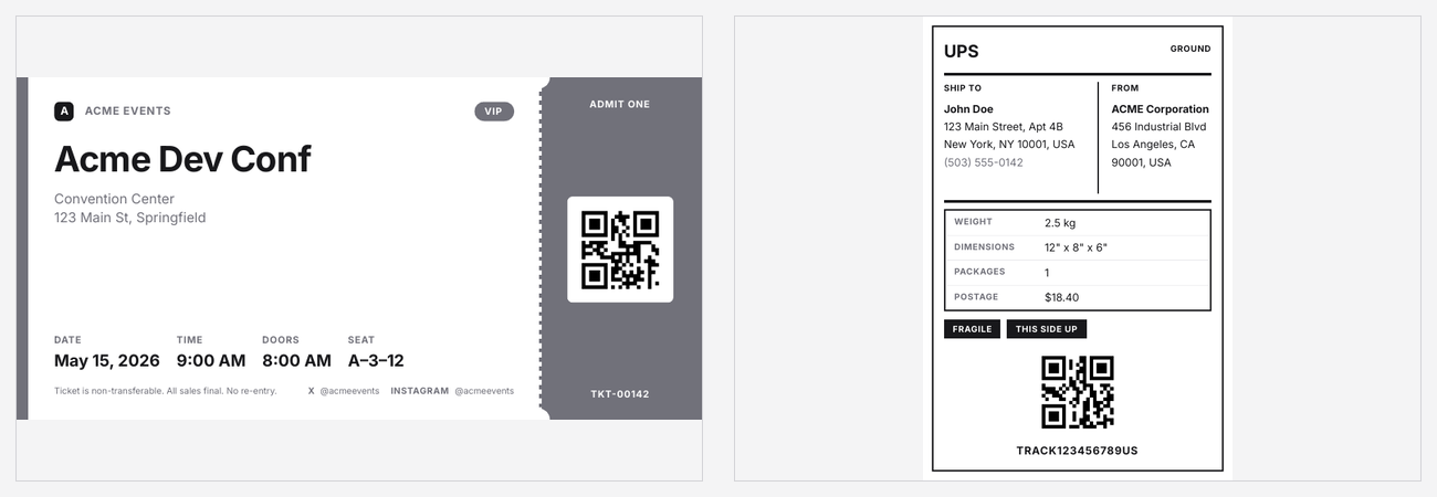 Ticket and shipping label