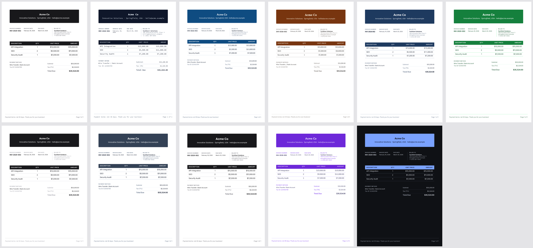 Themes applied to the same invoice