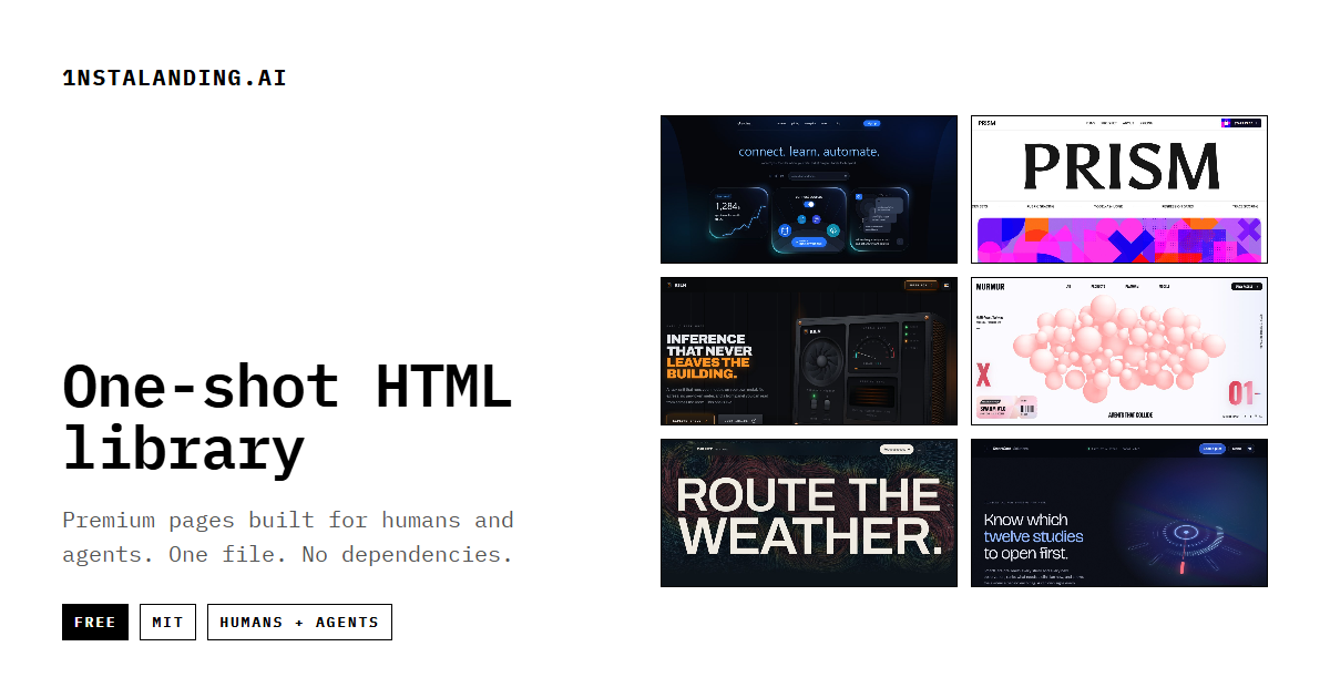 InstaLanding.ai — one-shot HTML library