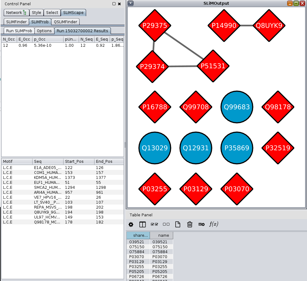 Sample SLiMProb output, given the input motif of L.C.E