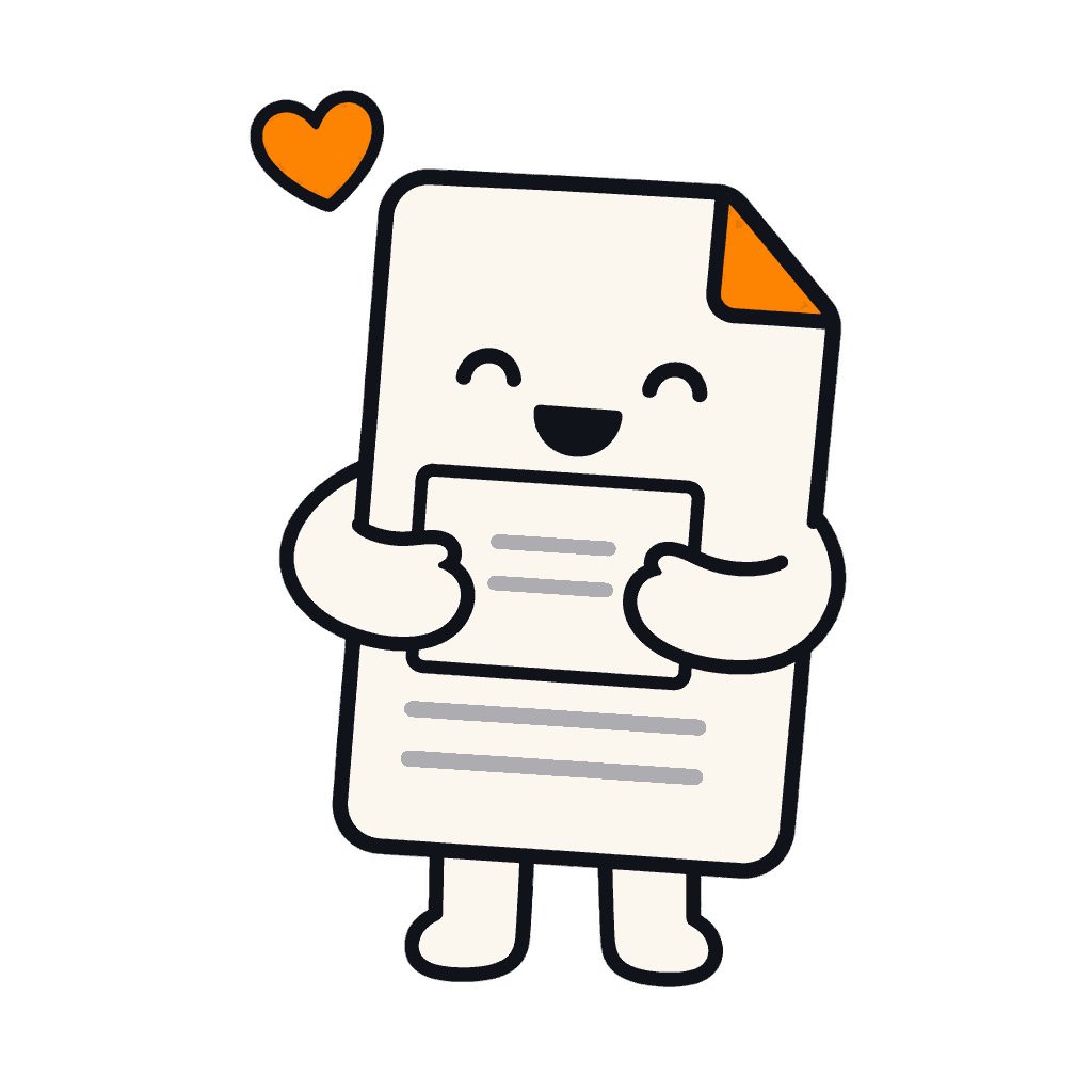 The Paperling mascot hugging a small page with a heart above its head