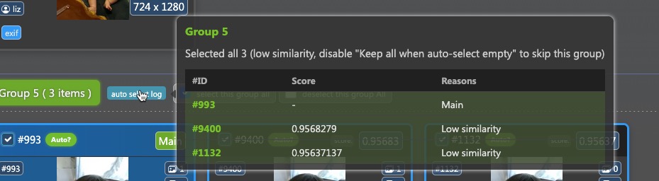 Auto Selection showing selection reason tooltip