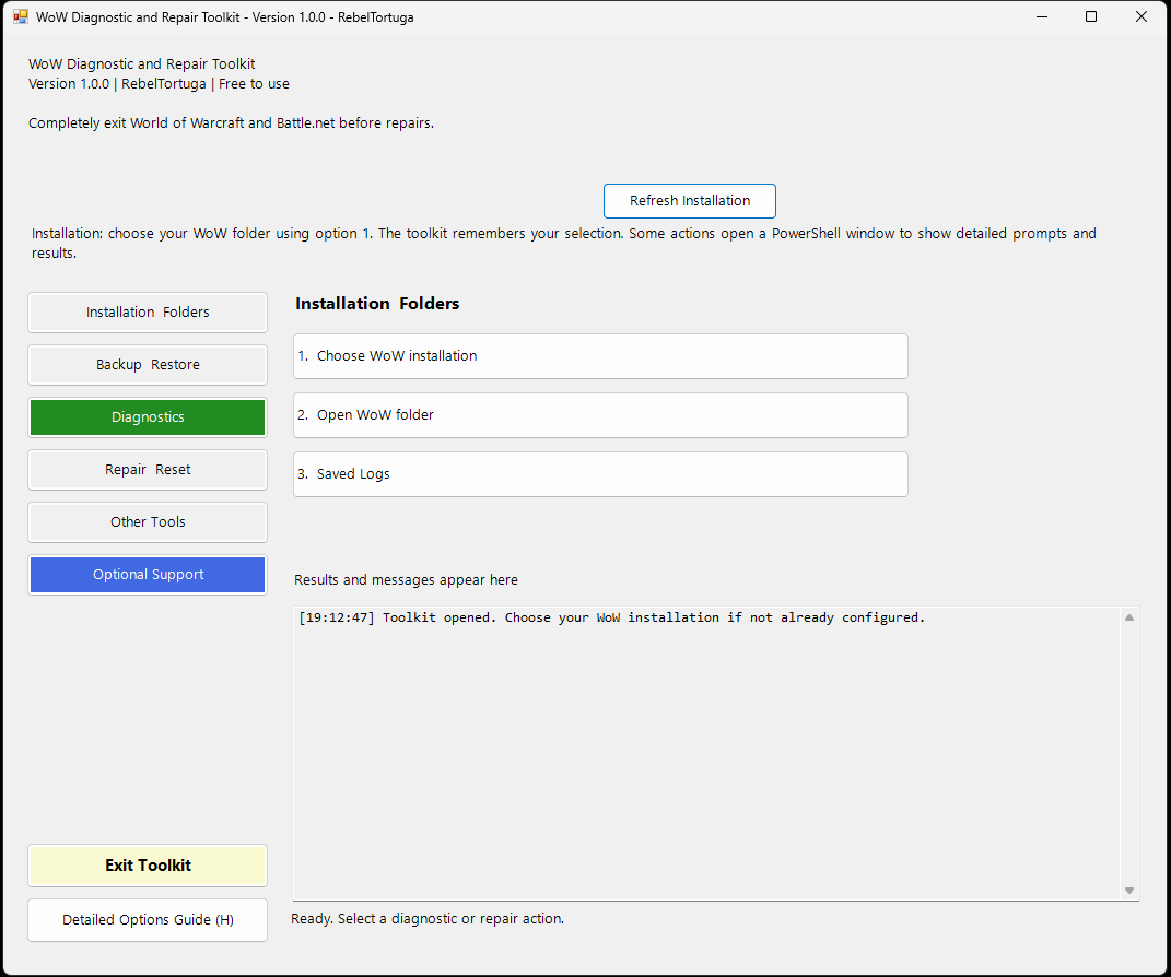World of Warcraft repair toolkit interface