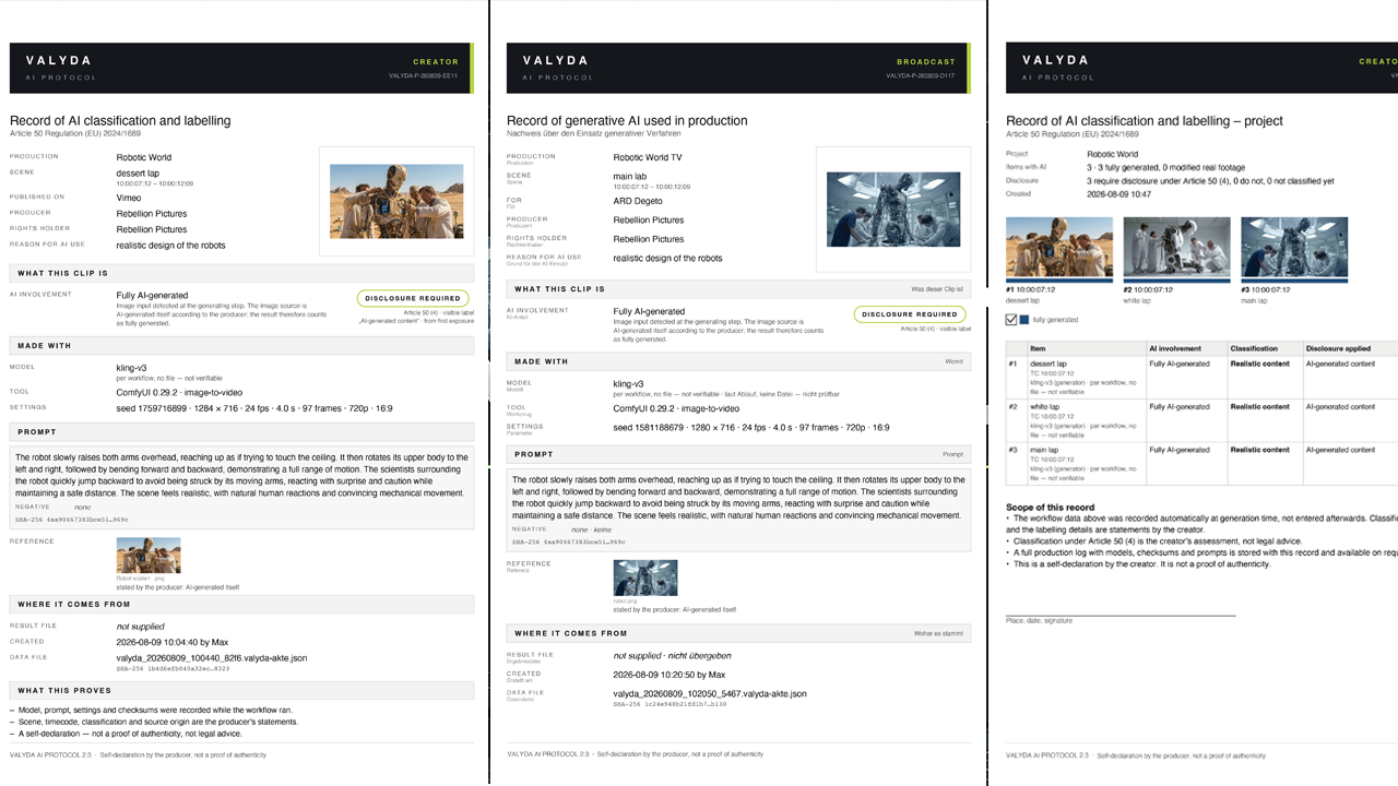 Sample documents produced by VALYDA Protocol