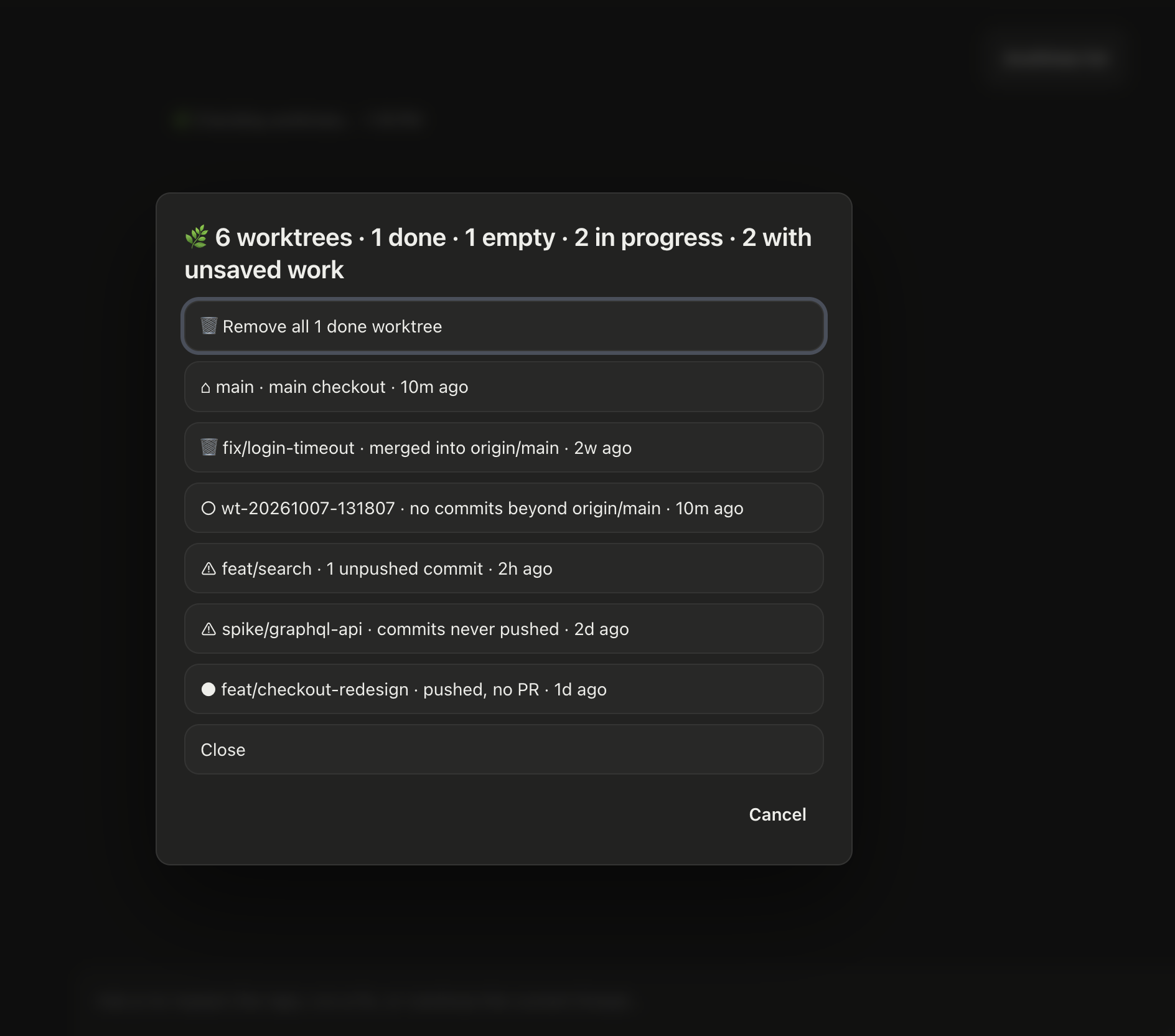 /worktree list in pi-gui