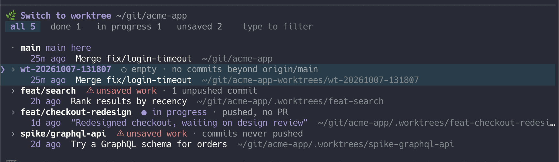 /worktree switcher in the terminal