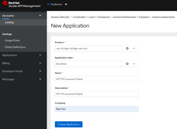 3scale create application