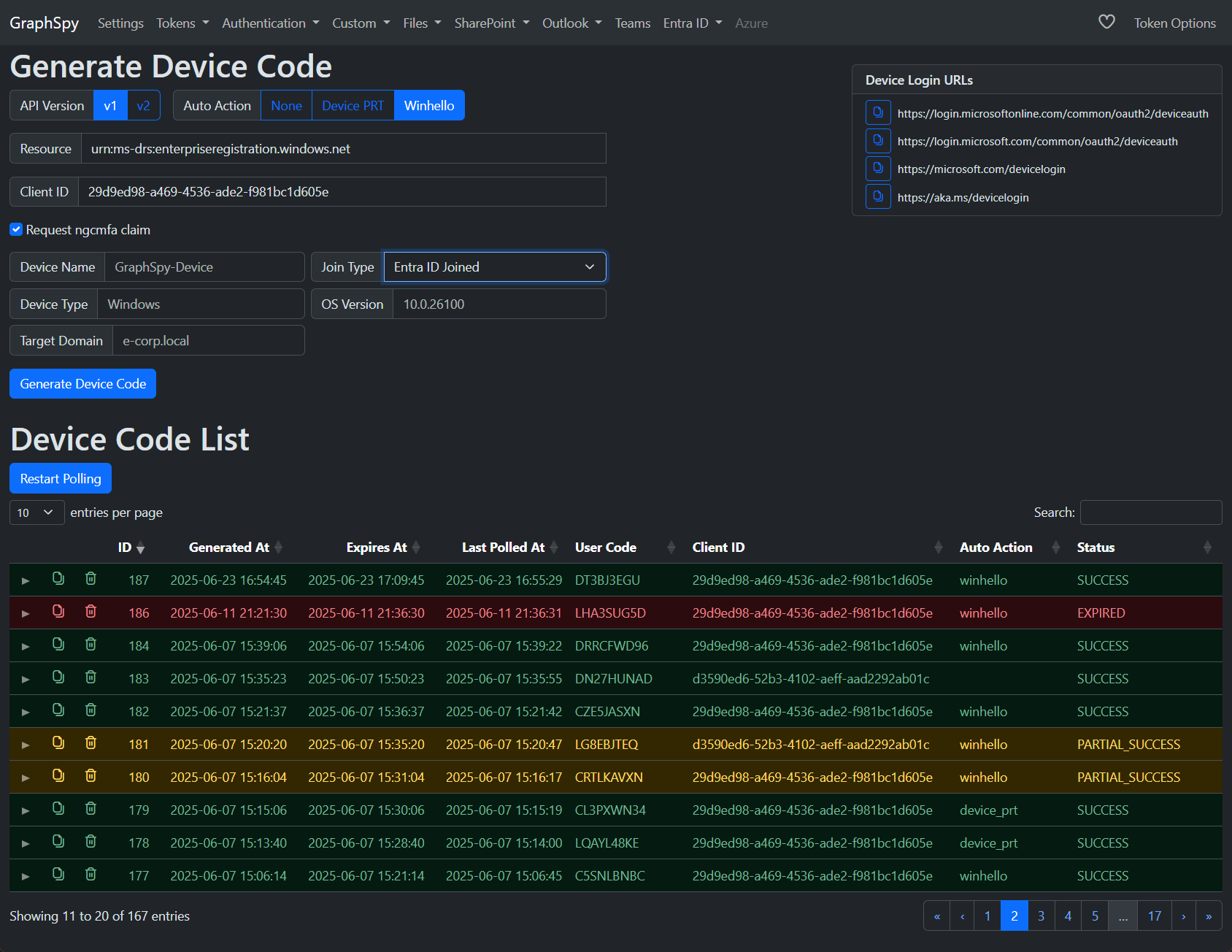 Device Code Winhello Action