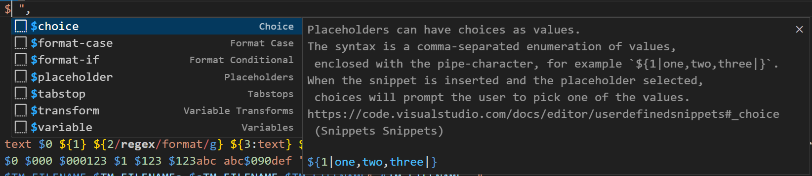 Example snippets.code-snippets Snippets