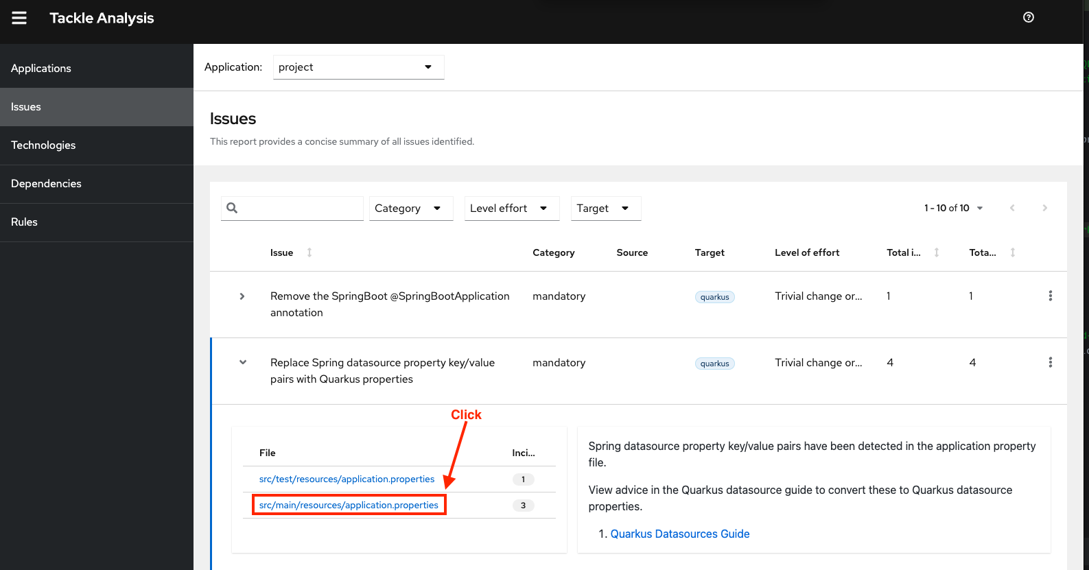 Replace Spring datasource property key/value pairs with Quarkus properties