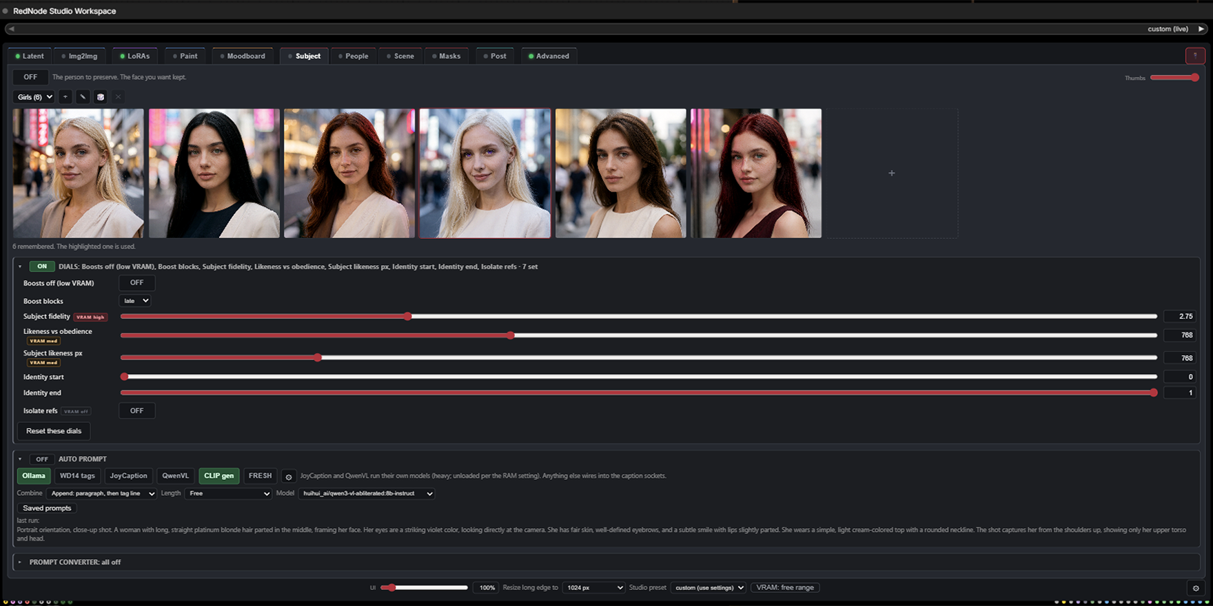 The Subject tab, with references and the identity dials
