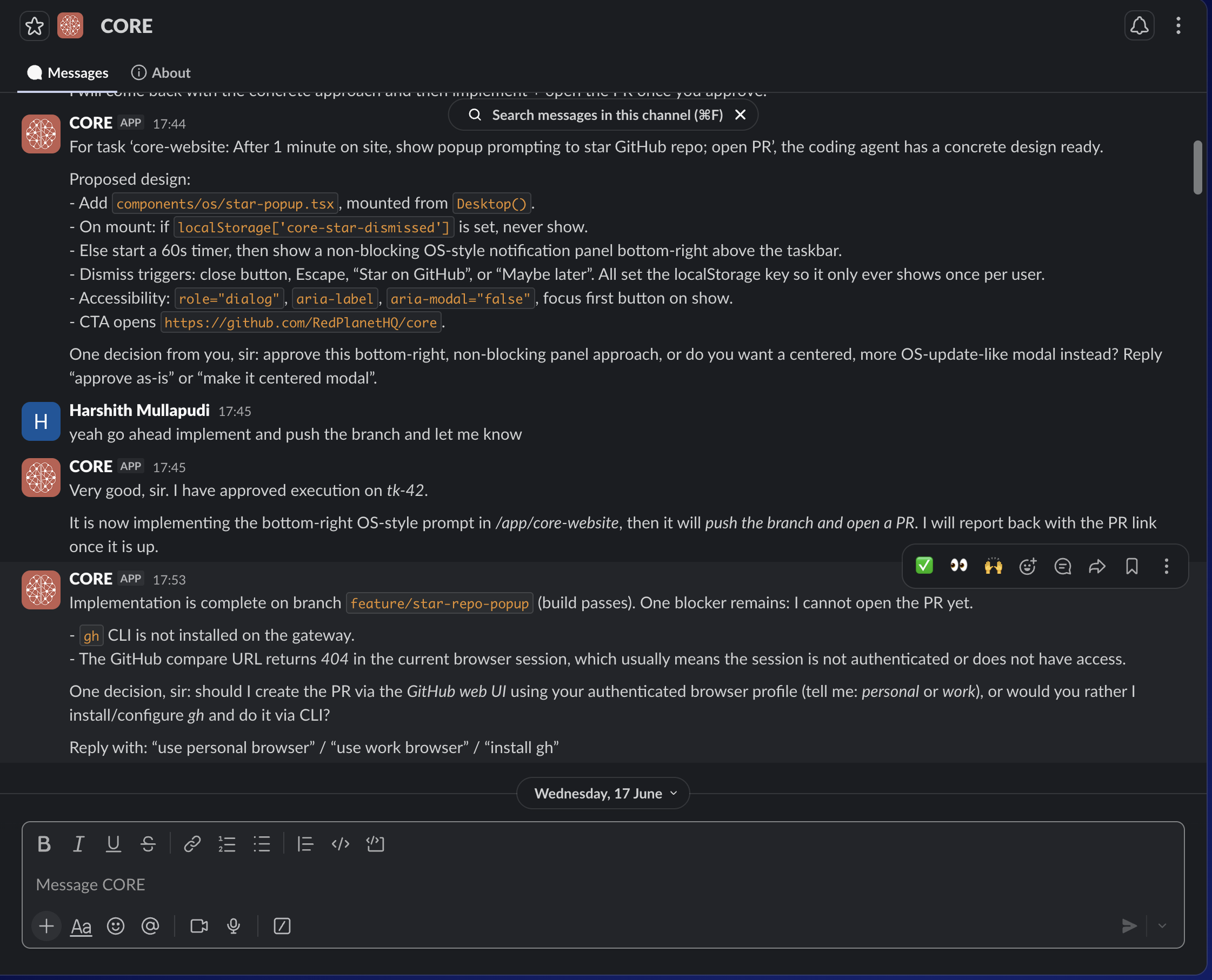 Messaging screenshot