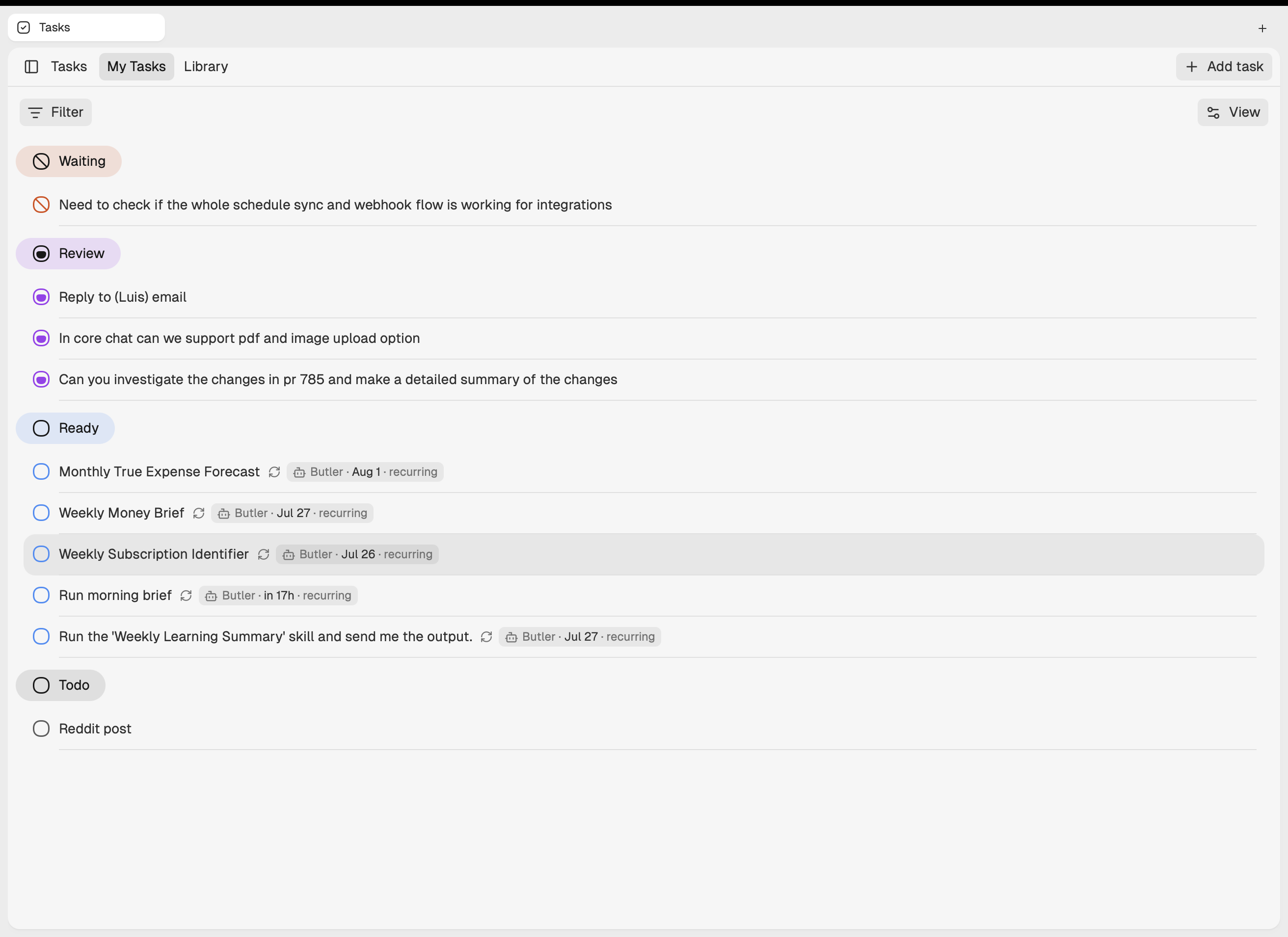Tasks screenshot