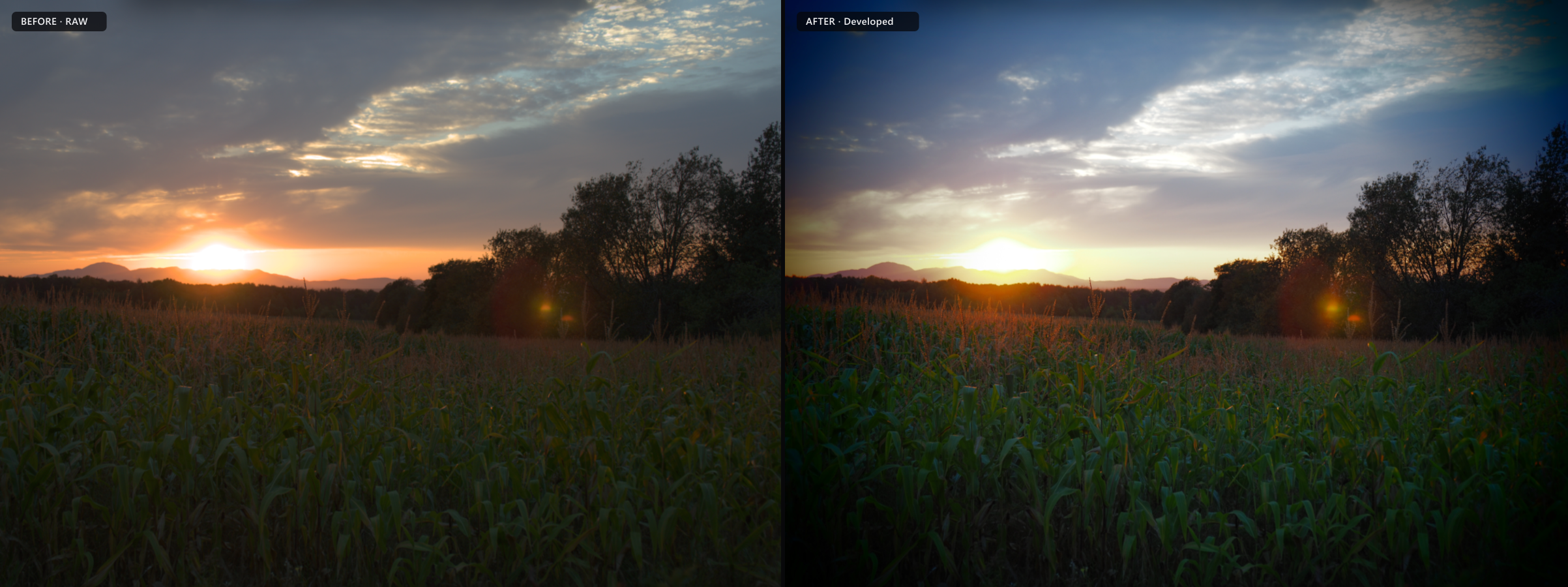 Before and after — RAW to developed