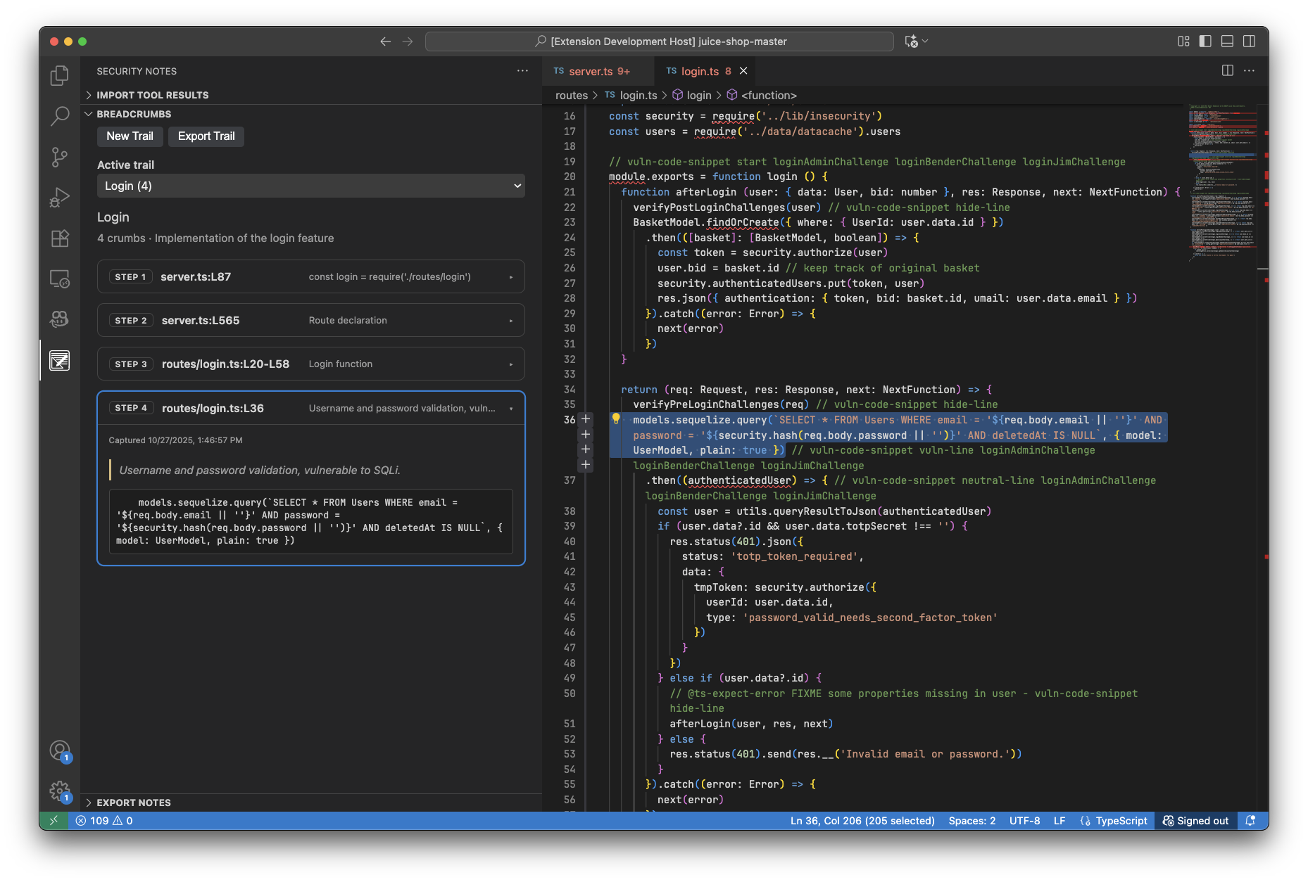 Breadcrumbs view showing a trail