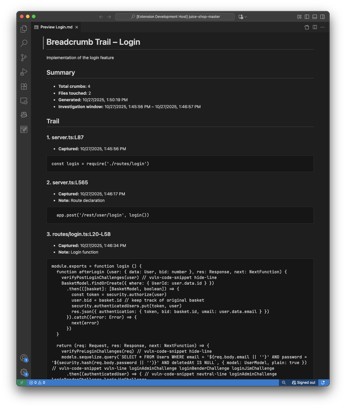 Markdown export of a Breadcrumb