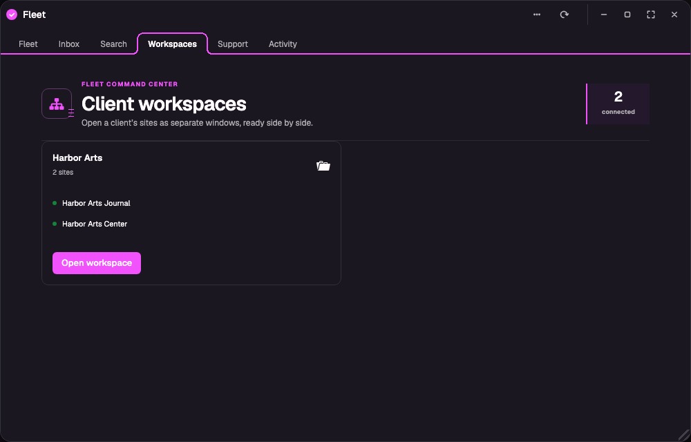A reusable Harbor Arts client workspace