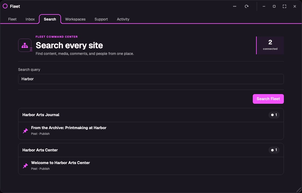 Fleet Search finding content across the fleet