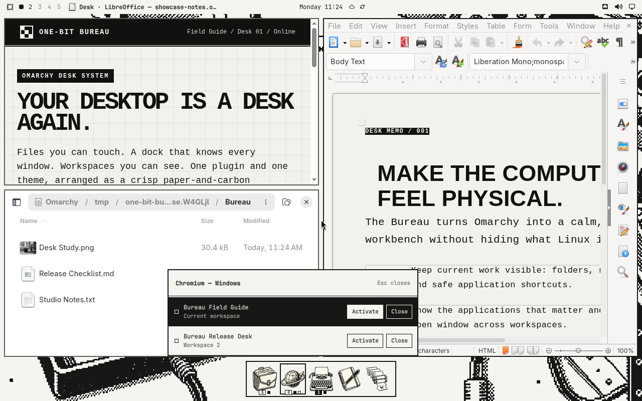 The Window Ledger listing two titled windows for one application across Workspaces 1 and 2