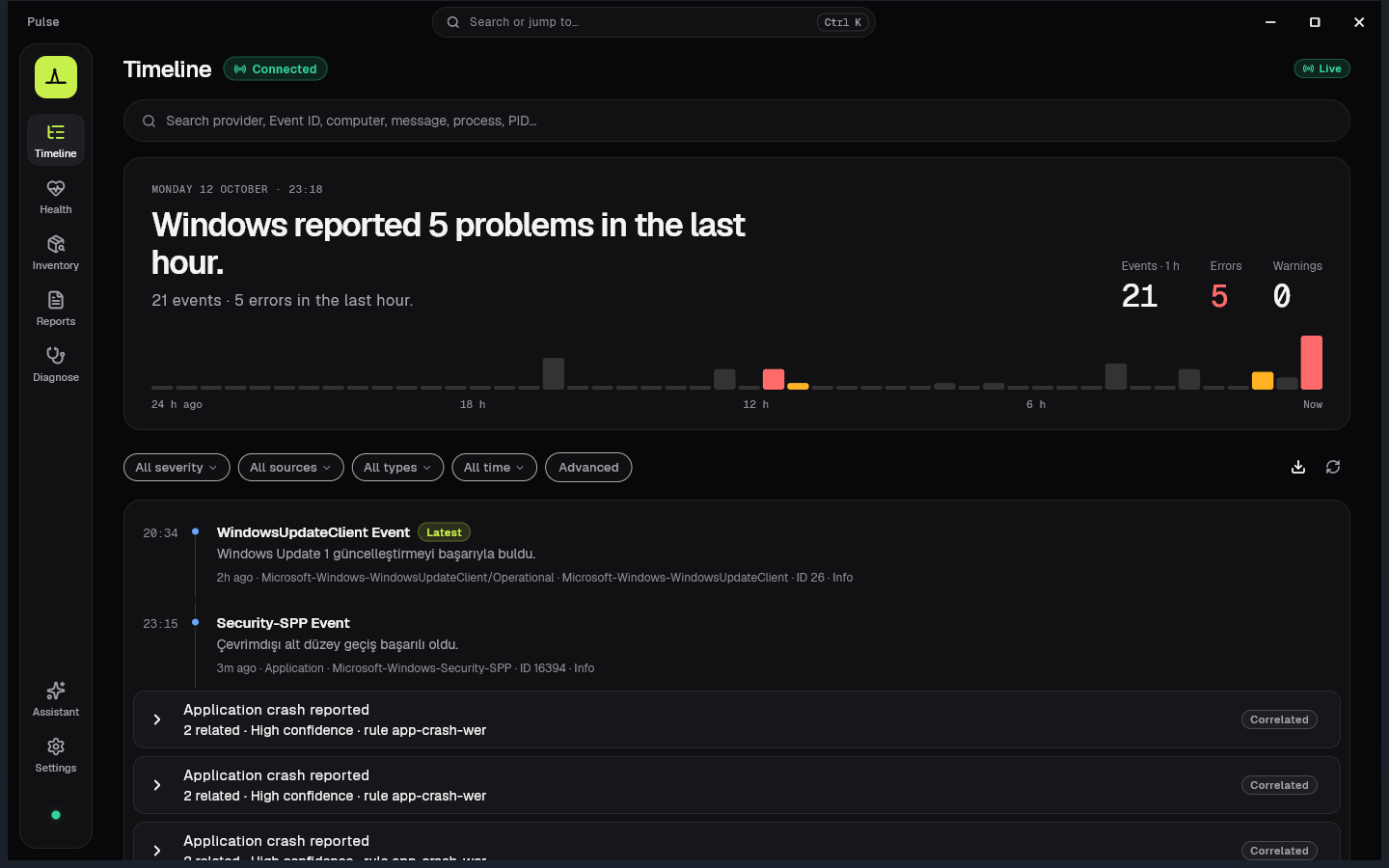 Pulse Timeline — human-readable Windows events