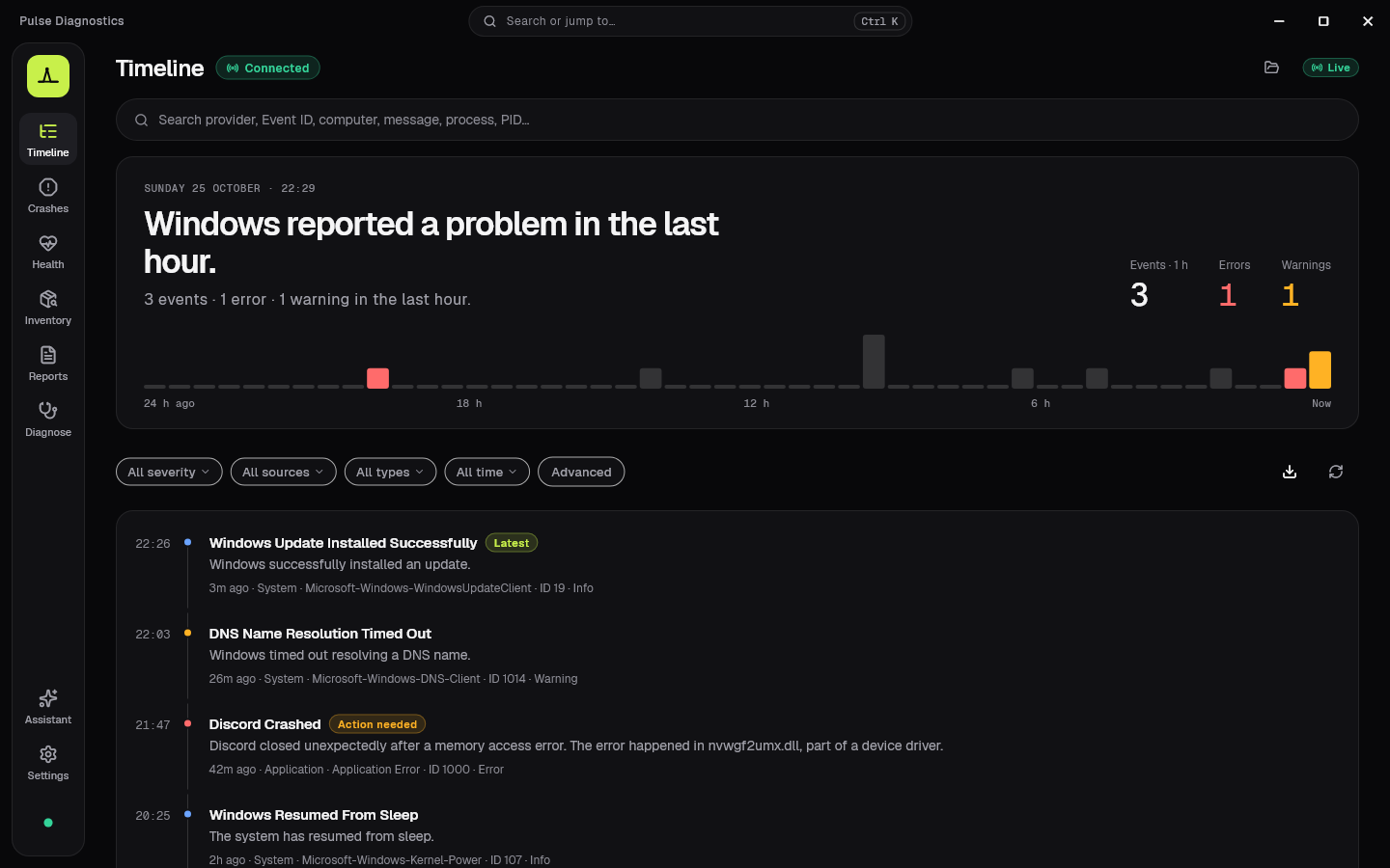 Pulse Timeline: Windows events in plain language