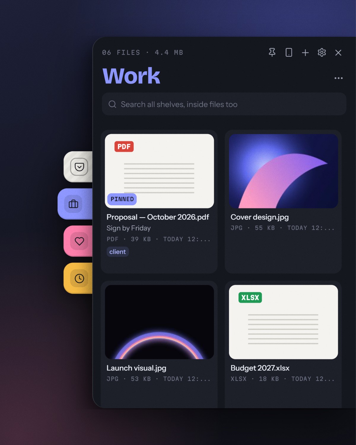 A shelf pulled out as a drawer, dark theme
