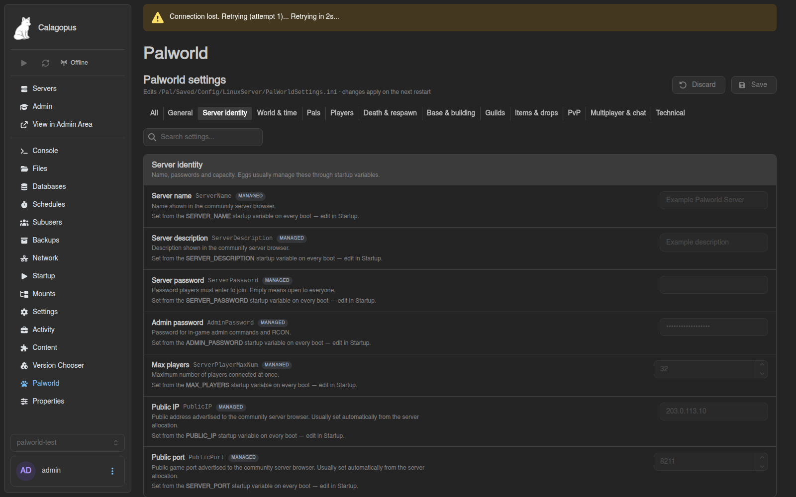Managed settings pointing at the Startup tab