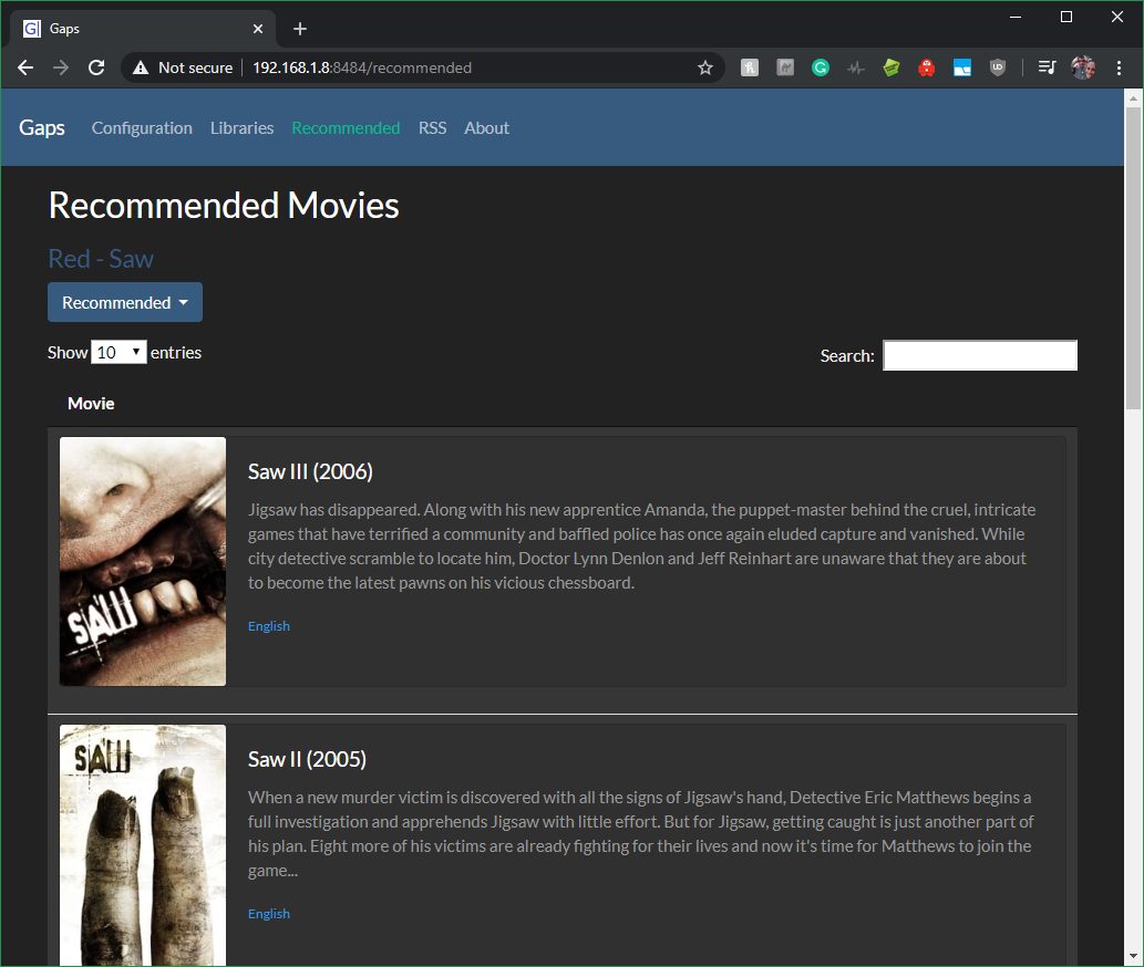 Gaps Recommended Movies