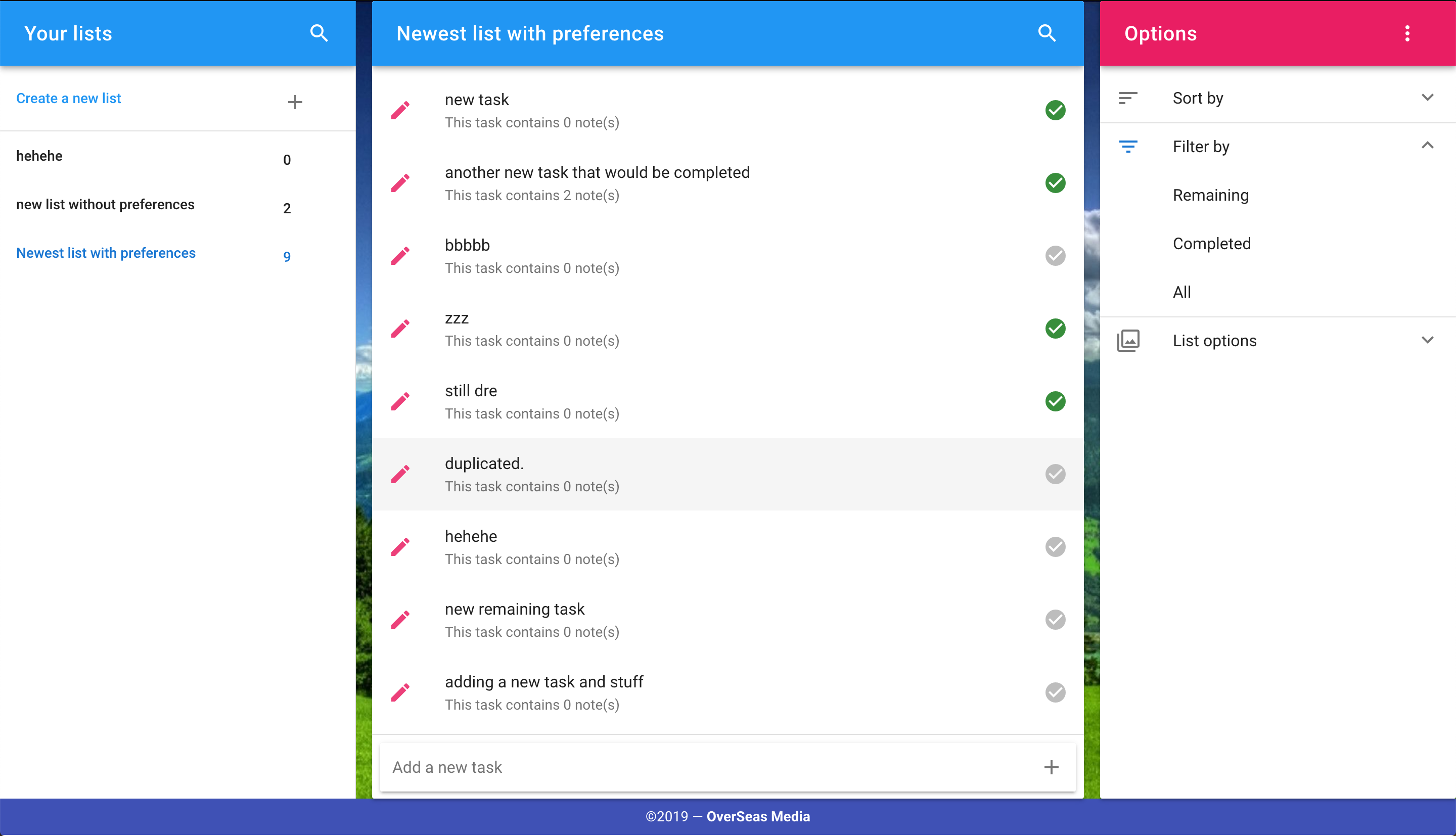 Tasks page