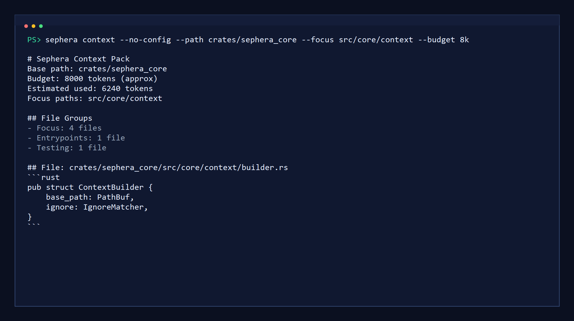 Sephera context terminal demo