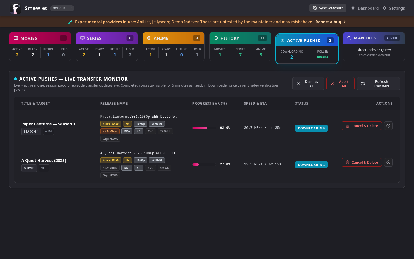 Live transfer monitor
