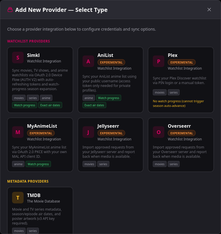 Add provider dialog with capability pills