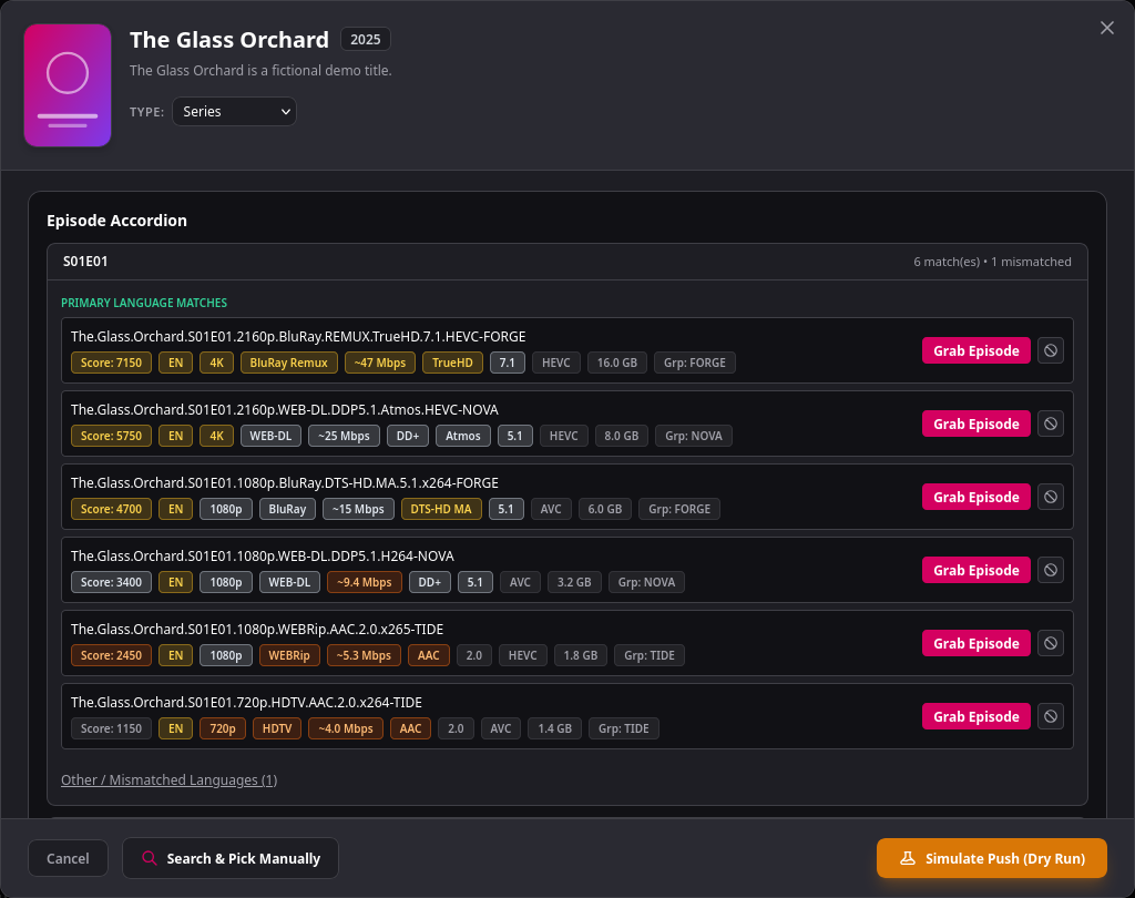 Push modal with scored releases