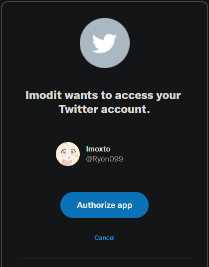 Twitter interface asking whether to authorize app or cancel