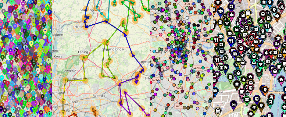 Screenshot of flutter_map_markers showing custom raindrop and icon markers on a map.