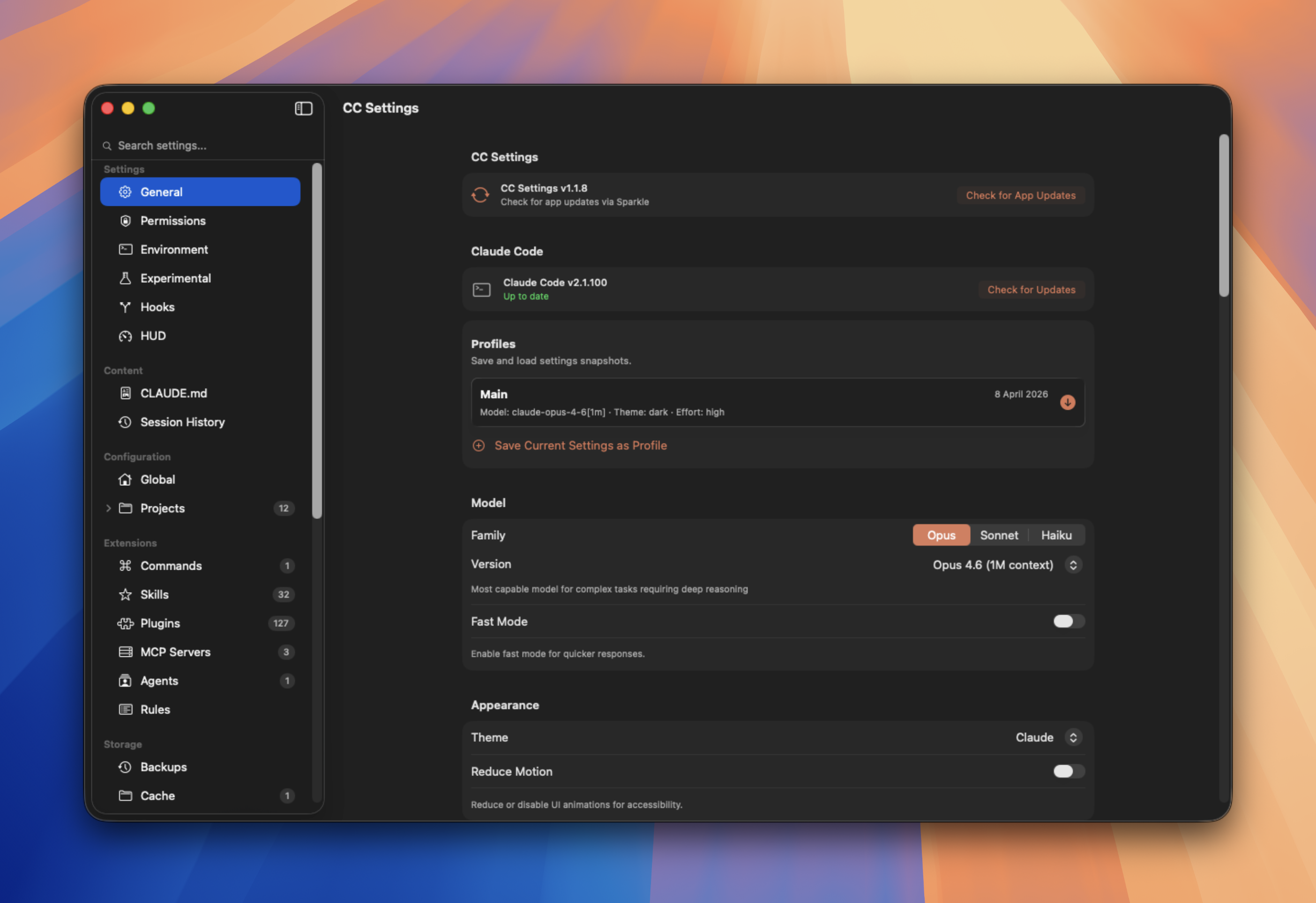 CC Settings screenshot