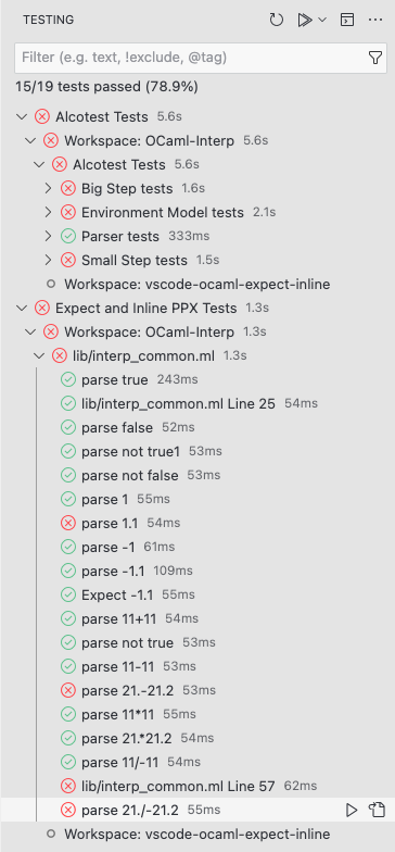 The Test Explorer's tree view