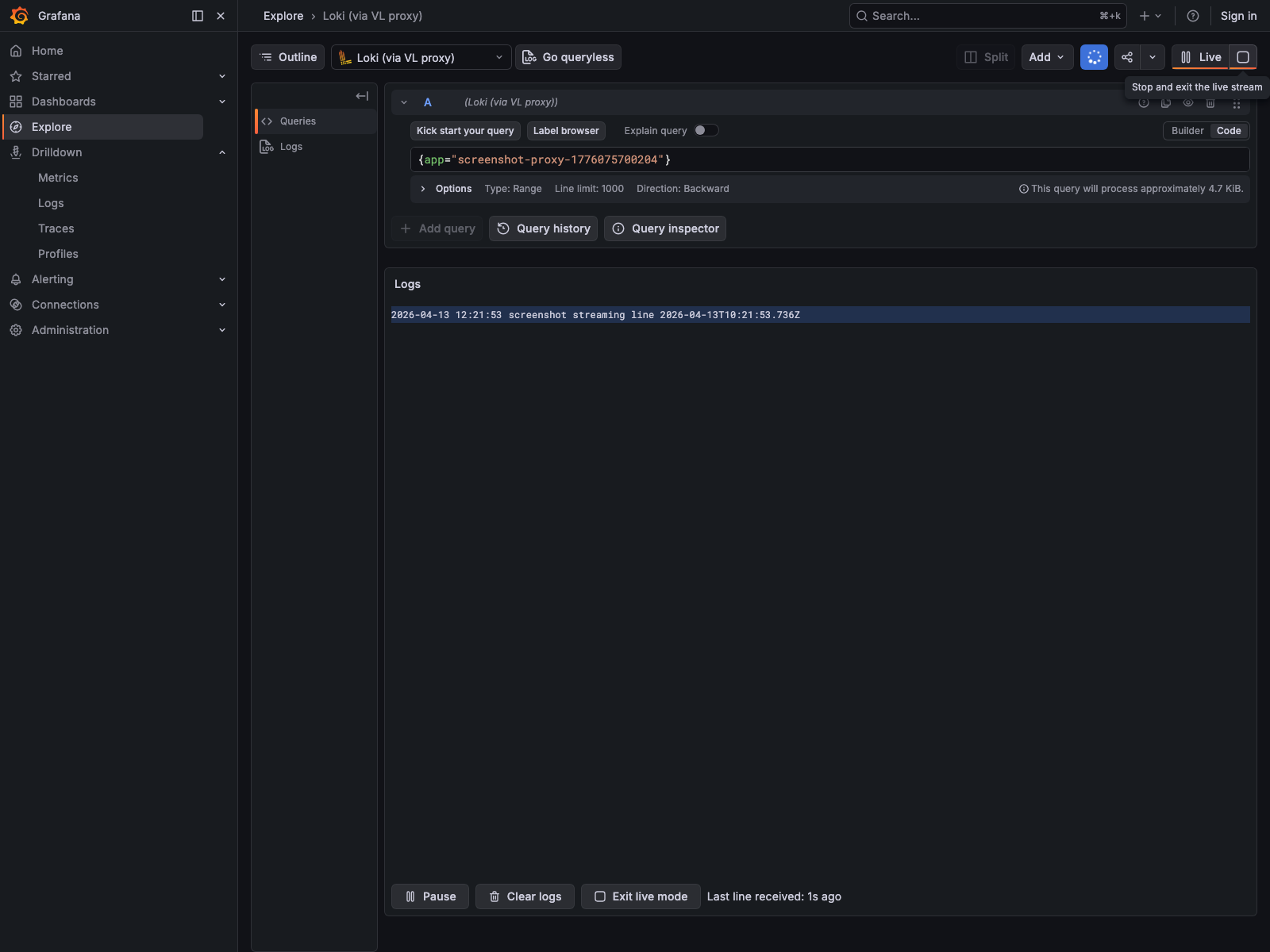 Grafana Explore multi-tenant view