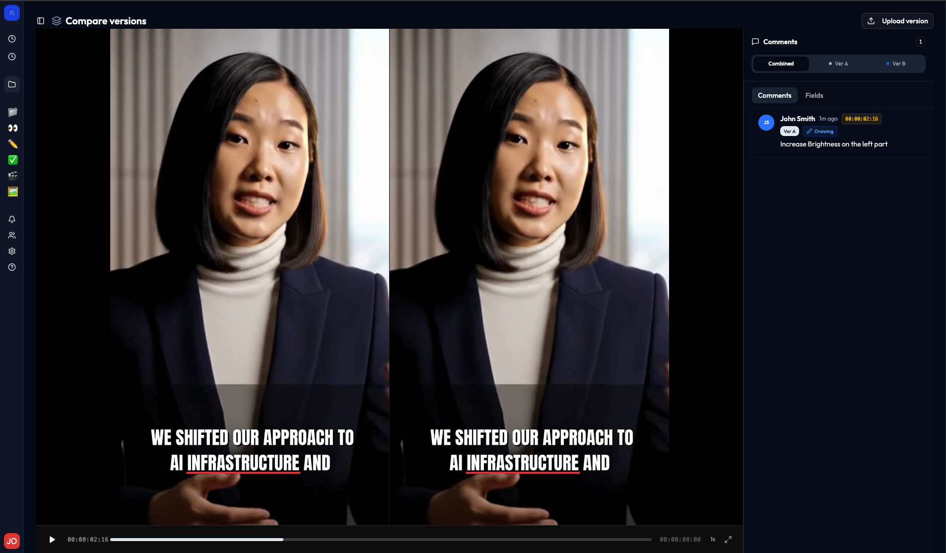 Reloops side-by-side version comparison for creative approvals