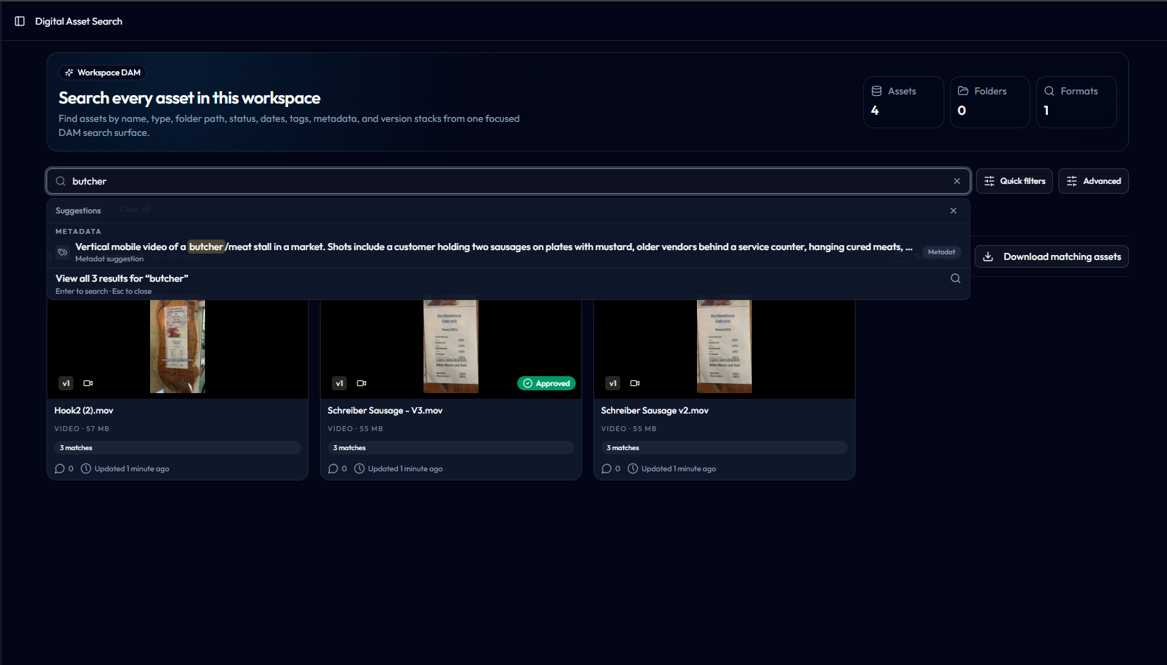 Reloops creative asset search across metadata and projects