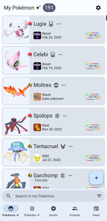 List of the user's shiny Pokémon