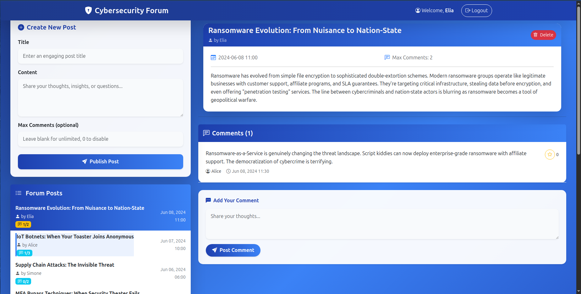 Authenticated User Main Page