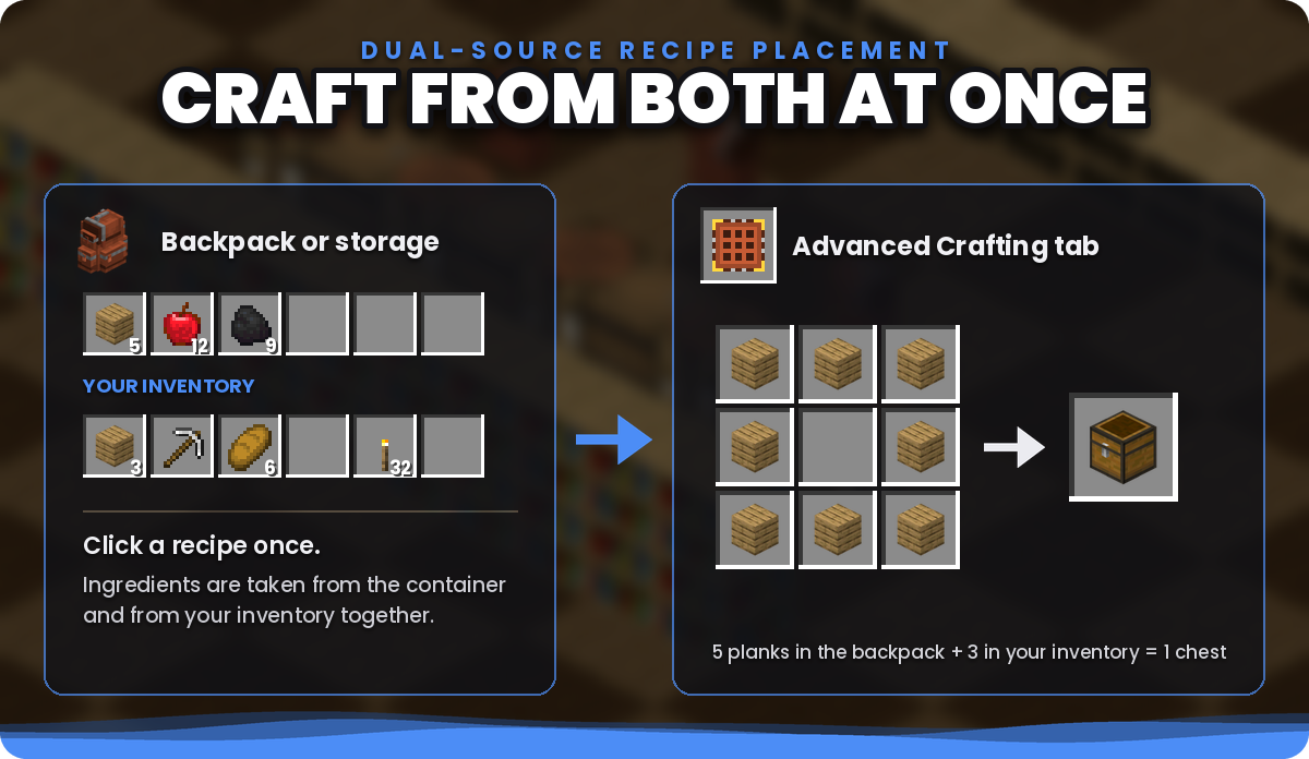 Crafting from the backpack and the player inventory at once