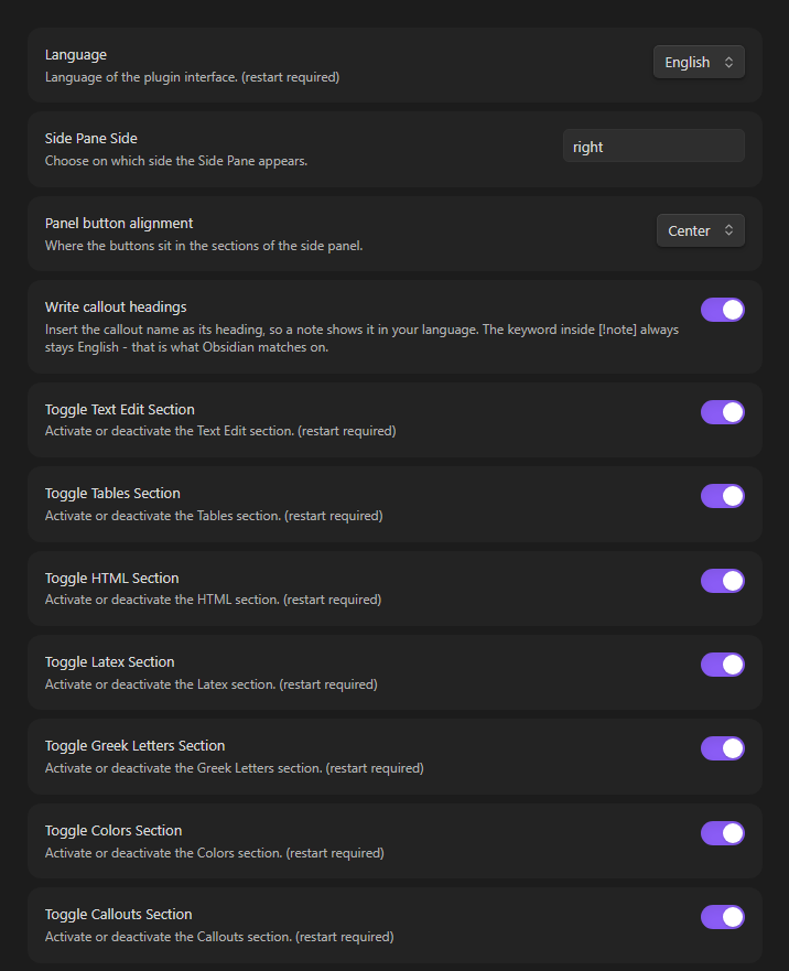 The plugin's settings tab