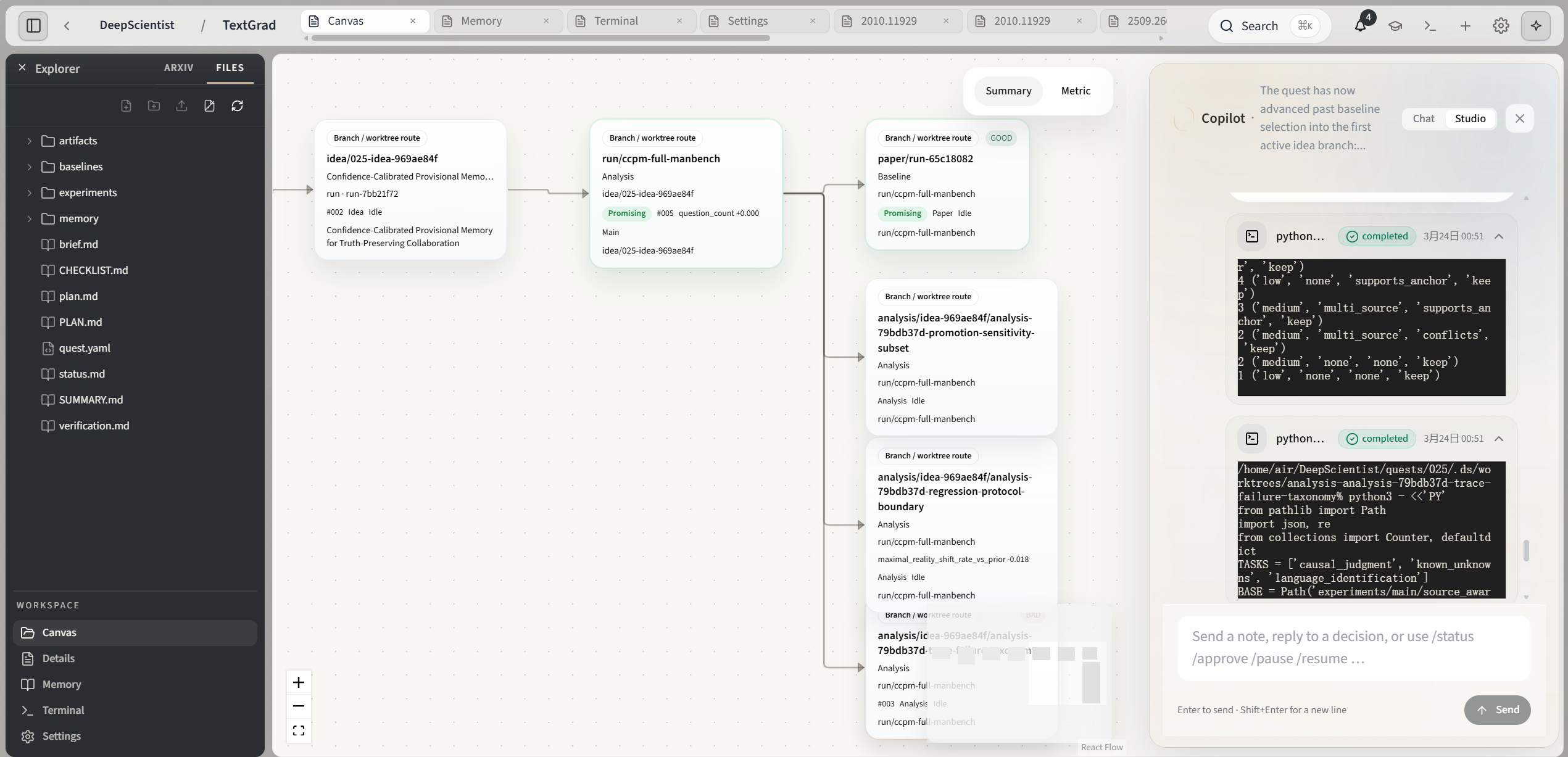 DeepScientist projects surface