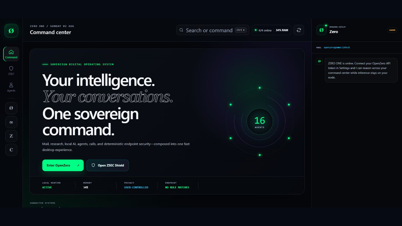 ZERO ONE desktop command center interface