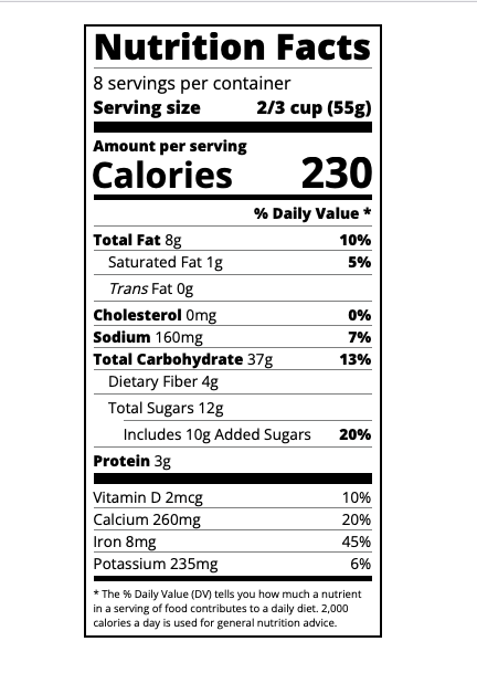 Nutrition Label Screenshot
