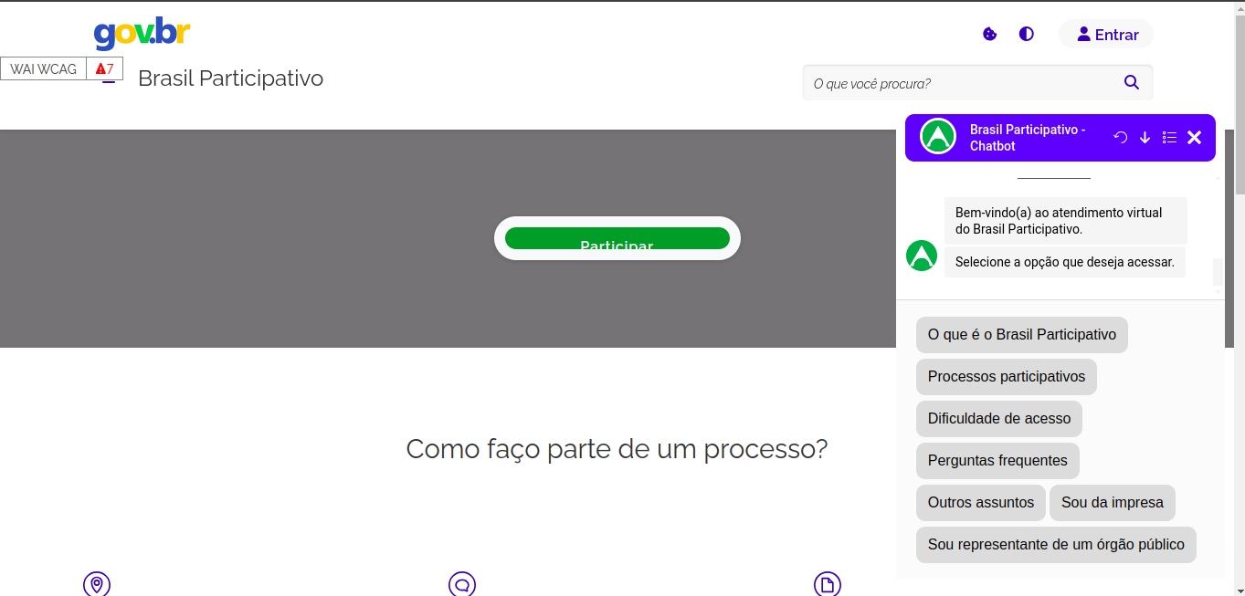 imagem do chatbot no Brasil Participativo