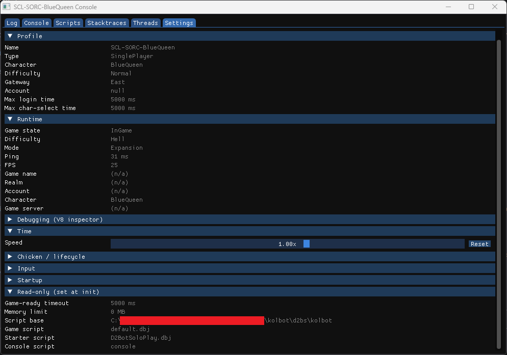 Settings panel