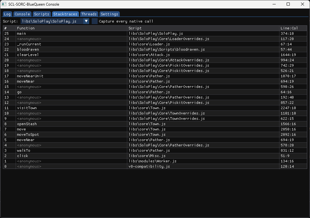 Stack traces panel